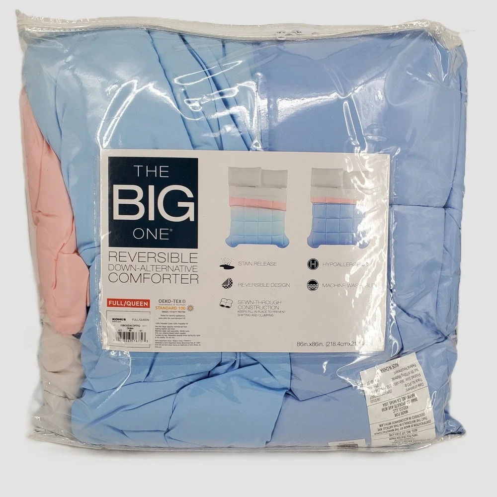 The Big One Reversible Down Alternative Comforter Full Queen Blue Ombre Pink New